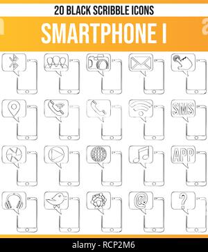 Pittogrammi neri / icone sullo smartphone. Questa icona set è perfetto per persone creative e progettisti che hanno bisogno del rilascio di app nei loro disegni grafici Illustrazione Vettoriale