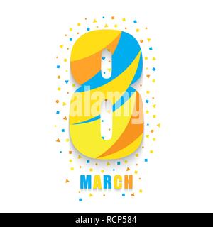 8 Marzo Giornata della donna biglietto di auguri. Illustrazione Vettoriale. Scheda carino per il giorno della donna. Illustrazione Vettoriale