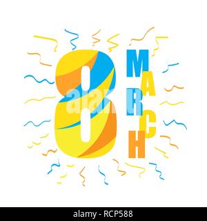 8 Marzo Giornata della donna biglietto di auguri. Illustrazione Vettoriale. Scheda carino per il giorno della donna. Illustrazione Vettoriale