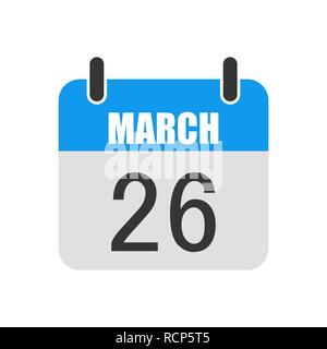 Icona calendario, mondo epilessia giorno. Illustrazione Vettoriale. Calendario per il mese di marzo 26 in design piatto. Illustrazione Vettoriale