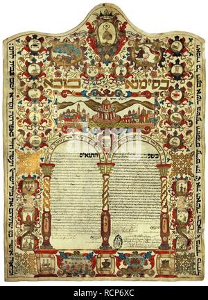 Ketubah ebraica (contratto di matrimonio). Museo: il Museo Correr di Venezia. Autore: anonimo. Foto Stock