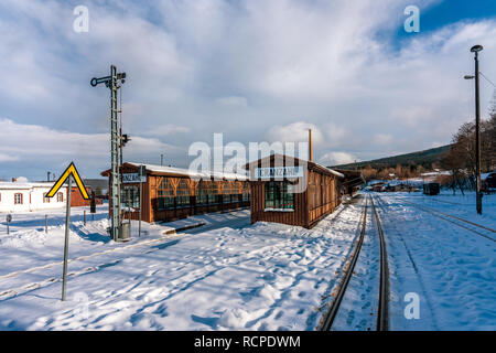 A scartamento delle ferrovie in Sassonia, Fichtelberg ferrovia. Foto Stock