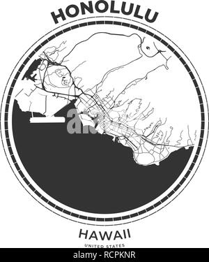 T-shirt badge mappa di Honolulu, Hawaii. Tee shirt Tipografia stampa etichetta emblema distintivo. Illustrazione Vettoriale Illustrazione Vettoriale
