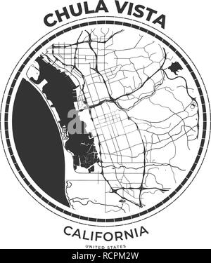 T-shirt badge mappa di Chula Vista, California. Tee shirt Tipografia stampa etichetta emblema distintivo. Illustrazione Vettoriale Illustrazione Vettoriale
