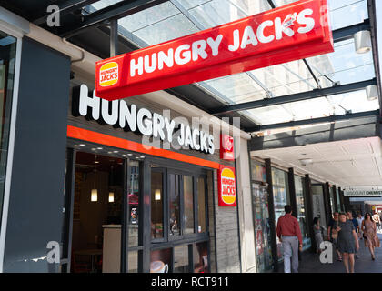 Il 31 dicembre 2018, Adelaide Australia : affamati di Jack ingresso ristorante con il logo di un australiano di fast food in franchising in Adelaide Australia Foto Stock
