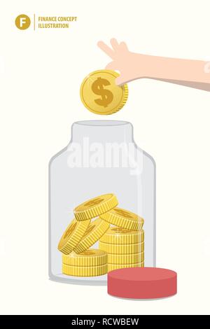 Risparmio di denaro con i jar illustrazione vettore. Concetto di finanza. Illustrazione Vettoriale