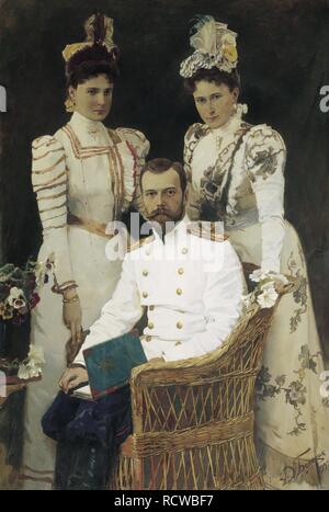 Imperatore Nicola II, imperatrice Alexandra Fyodorovna e la Granduchessa Elizaveta Fyodorovna. Museo: Collezione privata. Autore: Belykin, Dmitry Anatolyevich. Foto Stock