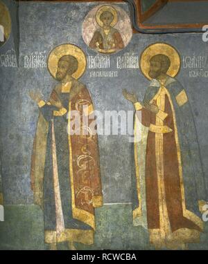 Grand Princes Yuri Vassilevic di Uglich e Ivan II Ivanovich. Museo: l'Arcangelo Michele Cattedrale del Cremlino di Mosca. Autore: antichi affreschi russo. Foto Stock