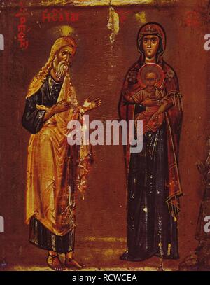 Madre di Dio del roveto ardente (Isaia e la Vergine Maria con il bambino). Museo: Saint Catherine monastero, al Monte Sinai in Egitto. Autore: icona russa. Foto Stock