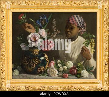 Il negress con le peonie. Museo: Musée Fabre di Montpellier. Autore: BAZILLE FREDERIC. Foto Stock