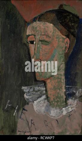 Autoritratto come Pierrot. Museo: Statens Museum Kunst, Copenaghen. Autore: Modigliani Amedeo. Foto Stock