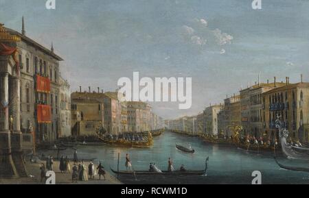 Vista del Canal Grande da Palazzo Balbi guardando verso il Ponte di Rialto con una regata. Museo: Collezione privata. Autore: BISON GIUSEPPE BERNARDINO. Foto Stock