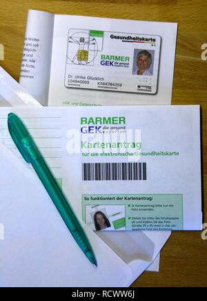 Modulo di applicazione per la nuova elettronica di una tessera di assicurazione sanitaria, rilasciati dagli enti di assicurazione sanitaria Foto Stock