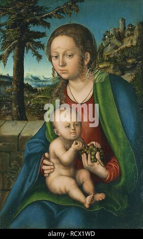 La Vergine con il bambino con un grappolo di uva. Museo: Thyssen-Bornemisza collezioni. Autore: Cranach, Lucas, il sambuco. Foto Stock