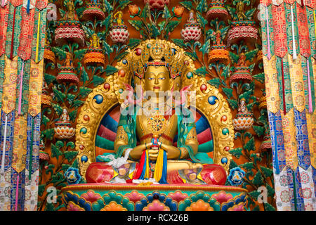 Statua di Buddha in buddista monastero Matho ( Gompa ) tempio di Leh, dello stato del Jammu e Kashmir, Ladakh, India Foto Stock