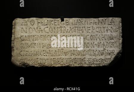 Reino hispanovisigodo. Funeraria Lápida de Felix Eugenia. Año 661. Marmol blanco. Procedente de Mérida (provincia de Badajoz, Estremadura). Museo Arqueológico Nacional. Madrid. España. Foto Stock