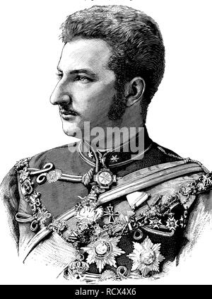 Ferdinando I, 1861-1948, Principe e re di Bulgaria, di Sassonia Coburgo - Gotha-Koháry dinastia, casa di Wettin, xilografia Foto Stock