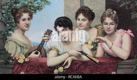 Quattro donne su una domenica pomeriggio, chromolithography, 1880 Foto Stock