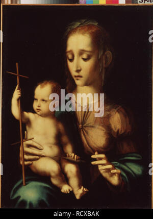 Madonna con Bambino e una croce a forma di conocchia. Museo: Membro Hermitage di San Pietroburgo. Autore: MORALES, Luis de. Foto Stock