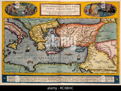 La regione del Mediterraneo. [Theatrvm Orbis Terrarvm. [Da Abraham Ortelius. Th. Anversa, 1595. Mappa del Mediterraneo. Immagine presa da [Theatrvm Orbis Terrarvm. [Da Abraham Ortelius. La prima, cioè XX. Maij, MDLXX., edizione, il tergo del titolo vuoto. Originariamente pubblicato/prodotto in Anversa, 1595. . Fonte: maps.C.2.d.6, d. Foto Stock