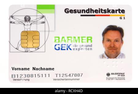Carta sanitaria da Barmer Ersatzkasse, BEK, leggibile elettronicamente scheda ID per i membri dell'assicurazione sanitaria può salvare personal Foto Stock