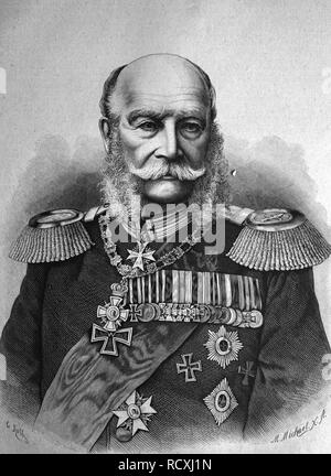 Incisione storica, Guglielmo I, Wilhelm Friedrich Ludwig di Prussia a Berlino, 1797-1888, imperatore tedesco dal 1871, 1888 Foto Stock