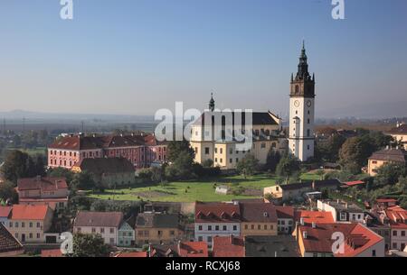 Cattedrale di St Stephen, 1681, con free-standing torre, 1881, Litomerice, Ústí nad Labem regione, Boemia settentrionale, Boemia Foto Stock