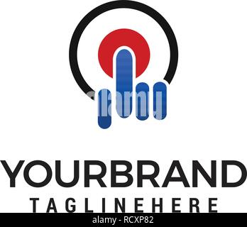 Premere il pulsante di accensione rosso Logo design template vettoriale. Illustrazione Vettoriale