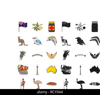 Aborigeno,anemone,attributi,l'australia,australian,ball,pipistrelli,boomerang,ramo,ponte,costruzione,cartoon,Black,clownfish,raccolta,paese,cricket,attraversato,cultura, custom,design,funzioni,bandiera,cibo,porto,icona,immagine,interessante,isolato,kangaroo,koala,kookaburra,logo,mimosa,luogo,popolazione,regina,impostare,segno,seduta,distribuiti,sydney,il simbolo,Territorio,torre,corsa,uluru,vettore,victoria,web,giallo vettori vettore , Illustrazione Vettoriale
