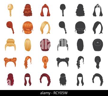 Retro,barberia,beauty,braid,cartoon,Black,raccolta,pettinate,curl,dark,design,fashion,femmina,capelli,haircut,pettinatura,parrucchiere,l'acconciatura,icona,immagine,isolato,kara,luce,logo,long,Modello,altri tipi,paint,pebble,rosso,salon,impostare,segno,spit,stile,styling,il simbolo,coda,tipo,varietà,vettore,web,donna, Vettori vettore , Illustrazione Vettoriale