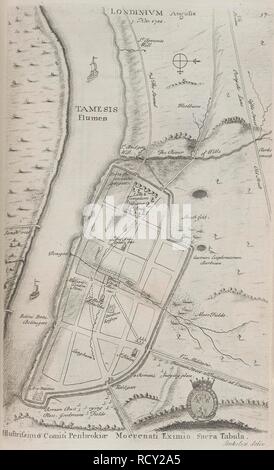 Londinium. Un account di Richard di Cirencester, ... e di h. 1776. Un Romano mappa che mostra a Londra e il fiume Tamigi. Immagine presa da un account di Richard di Cirencester e delle sue opere, con il suo antient mappa di Roman Brittain; il percorso della stessa e un facsimile di una piccola porzione dell'originale MS. Originariamente pubblicato/prodotta nel 1776. . Fonte: 188.e.14.(1), la piastra 57. Lingua: Inglese. Foto Stock