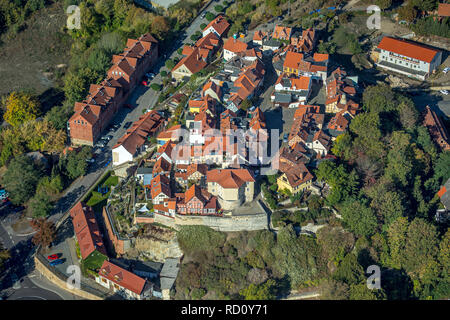 Luftbild, Münzenberg Museum - una casa della Fondazione tedesca per la protezione del monumento, Münzenberg, Quedlinburg città vecchia, Quedlinburg, Harz county, Sa Foto Stock