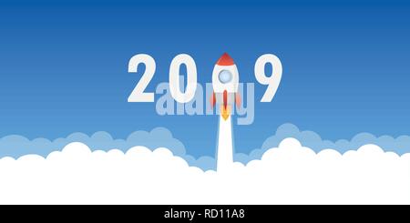 Lancio del razzo al nuovo anno 2019 illustrazione vettoriale EPS10 Illustrazione Vettoriale