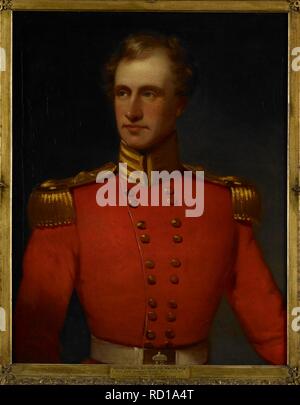 General Maggiore Sir Henry Gee Roberts (1800-60), c.1830 una mezza lunghezza verticale mostrante un biondo giovane in un rosso uniforme con oro epaulettes e treccia. Roberts ha servito con l'esercito di Bombay 1818-59. Egli divenne un capitano nel 1824 e nel 1825 aveva ordinato il Residentâ€™s Escort nel della frizione e successivamente della frizione irregolare a cavallo. Egli è stato assistente per i residenti per un periodo di tempo. Dopo tre anni furlough in Inghilterra, tornò a sollevare un reggimento di soldati di cavalleria irregolare nel Gujerat che egli ha comandato fino al 1841. In che anno è diventato un tenente colonnello e nel 1843 ha preso parte a Sir Charles Napierâ€™s Sind Foto Stock