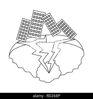 Terremoto,frattura,Casa,terra,frana,costruzione,rotto,rischio,crack,cataclysm,disaster,natura,apocalisse,collasso,l'ambiente,meteo,angoscia,calamità,crash,impostare,vettore,icona,immagine,isolato,raccolta,design,l'elemento,graphic,segno,contorno,linea, Vettori vettore , Illustrazione Vettoriale