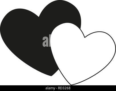 Bianco e nero coppia di cuore amorevole Illustrazione Vettoriale
