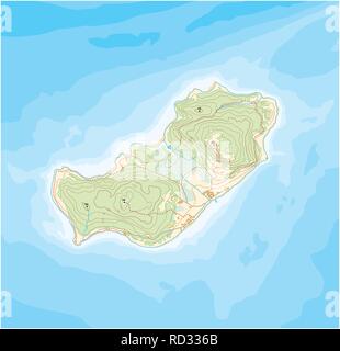 Isola di astratto modello mappa topografica con altezze e linee di profonda Illustrazione Vettoriale