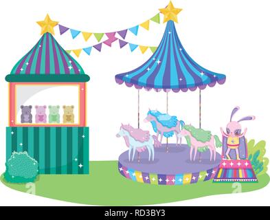 Carino circus coniglio con strato e chiosco Illustrazione Vettoriale