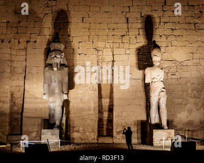 Tempio di Luxor e statue di notte Foto Stock