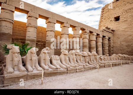 Statue di Ram a Karnak Luxor Foto Stock