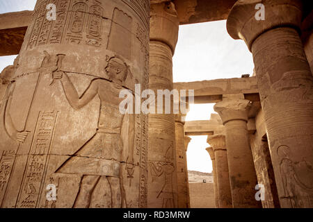 Il doppio Tempio di Kom Ombo vicino a Aswan Egitto esterno i dettagli di colonna Foto Stock