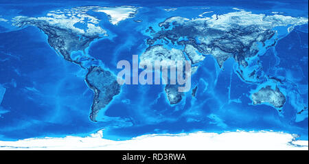 Dettagliata vista piana della terra e dei suoi landforms. Global mappa del mondo colorato in blu. 3D'illustrazione - Elementi di questa immagine fornita dalla NASA Foto Stock