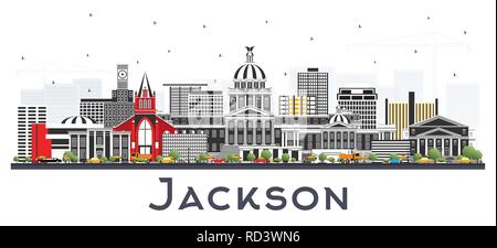 Jackson Mississippi skyline della città con edifici grigi isolati su bianco. Illustrazione Vettoriale. Illustrazione Vettoriale