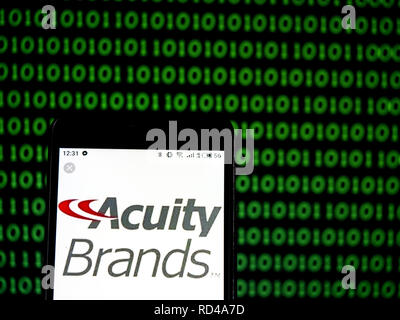 Kiev, Ucraina. 16 gennaio, 2019. Acuity Brands Company logo che si vede visualizzato su un telefono intelligente. Credito: Igor Golovniov SOPA/images/ZUMA filo/Alamy Live News Foto Stock