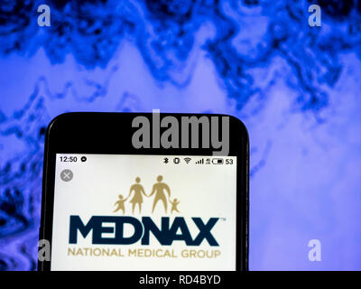 Kiev, Ucraina. 16 gennaio, 2019. Mednax logo azienda vede visualizzato su un telefono intelligente. Credito: Igor Golovniov SOPA/images/ZUMA filo/Alamy Live News Foto Stock