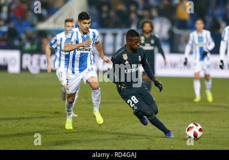 Vinicius Jr (Real Madrid) durante la Copa del Rey Round di 8 seconda gamba match tra CD Leganes e Real Madrid CF a Butarque Stadium di Leganes, Spagna. (Punteggio finale CD Leganes 1 - Real Madrid 0) Foto Stock