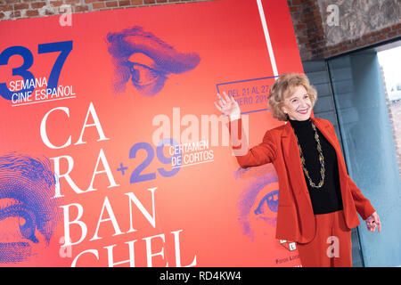 Madrid, Spagna. 17 gen 2019. Marisa Paredes, 'Puente de Toledo' award al film spagnolo Settimana in Carabanchel. L'attrice di Madrid, Marisa Paredes, riceve il premio in occasione del festival, galà inaugurale. Il Carabanchel Film Week è diventato uno dei più lunga e mostre a Madrid e ha reso consolidare come il preludio al Premi Goya. Credito: Jesús Hellin/Alamy Live News Foto Stock