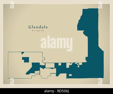 Città moderna mappa - Glendale Arizona città degli STATI UNITI D'AMERICA Illustrazione Vettoriale