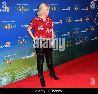 Anthea Turner che frequentano la premiere del Cirque du Soleil Totem, a sostegno della carità Sentebale, tenutosi presso la Royal Albert Hall di Londra. Foto Stock