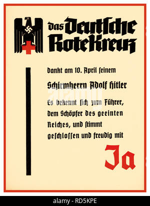 Vintage degli anni trenta Adolf Hitler Propaganda poster di assunzione la Germania nazista la Croce Rossa Foto Stock